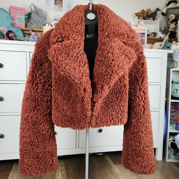 Ronny Kobo Helena Faux Fur Coat in Rust Women's Soft Crop Teddy Jacket Women's S - Picture 4 of 17
